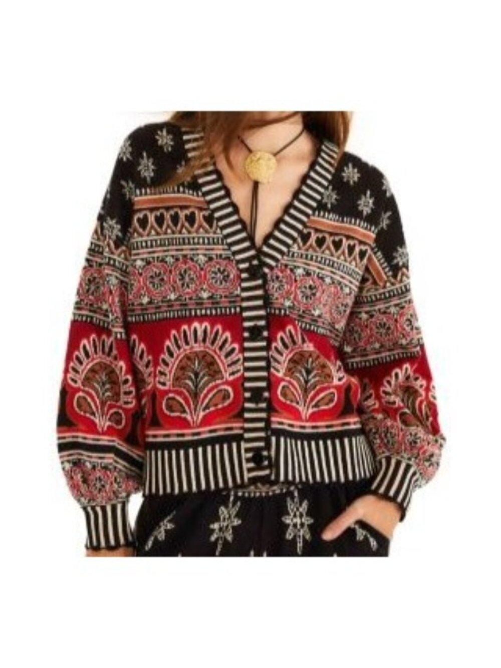Farm Rio Ainika Love Cardigan Boho Chic Maximalist Artisan Tropical Womens L